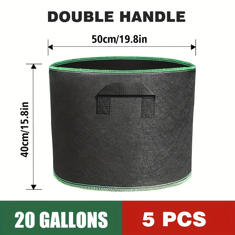 Turli o'lchamlarda mavjud bo'lgan mustahkam o'simlik yetishtirish sumkalari, turli xil gullar, sabzavotlar va boshqalar uchun ekish uchun bezakli chetlar bilan.