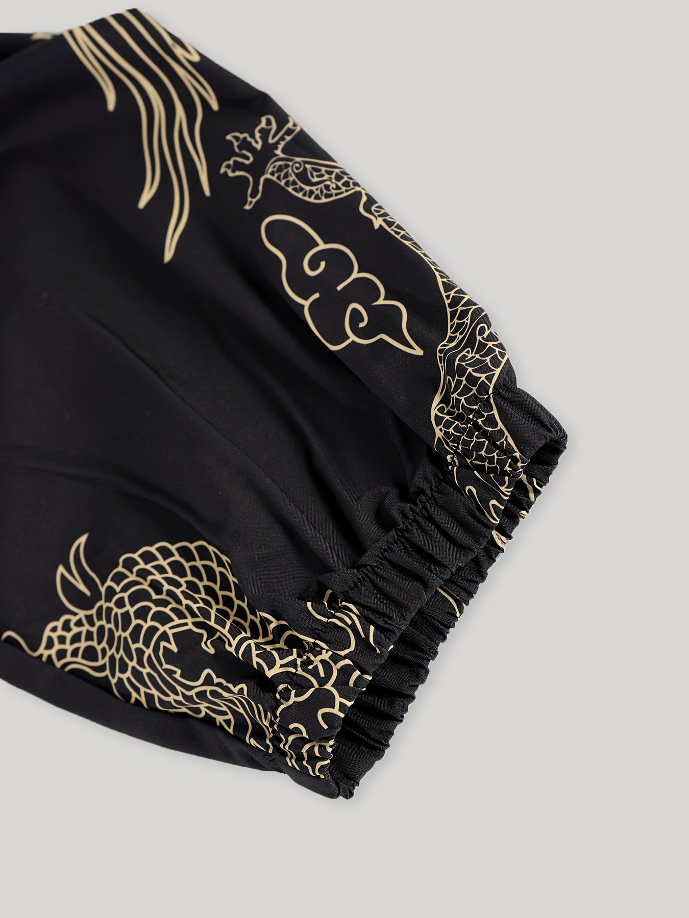 Men's Dragon Print Pajama Set Breathable Polyester Japanese-Inspired Casual Loungewear