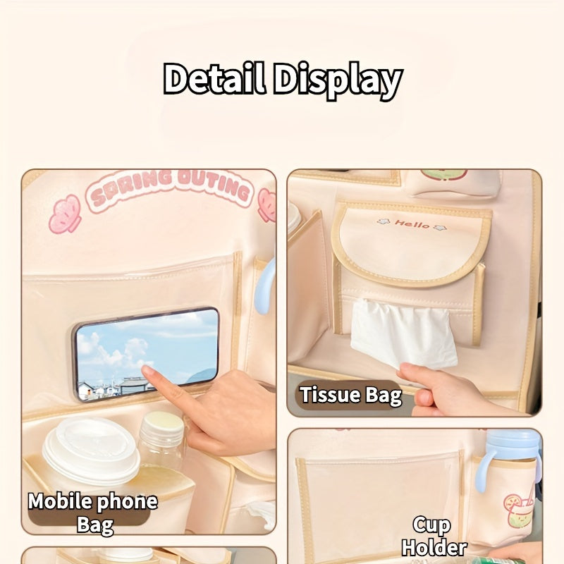 Organizador de asiento de coche multifuncional con diseño de dibujos animados para accesorios de viaje