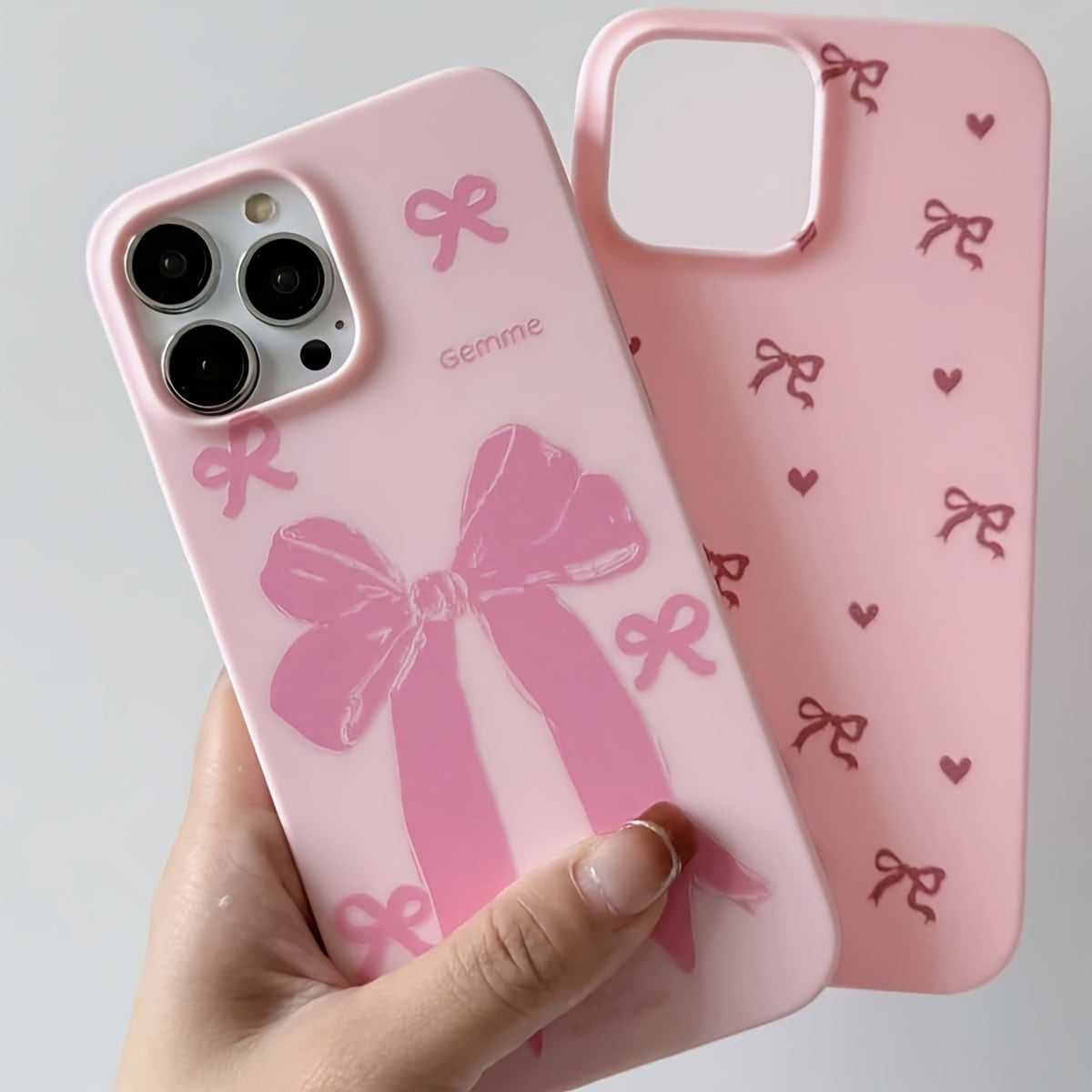 Two Transparent TPU Phone Cases with Light Pink Bow Patterns for iPhone 7 to 15 Pro Max