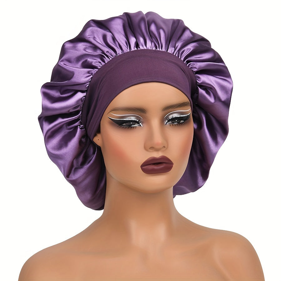 Adult Satin Sleep Bonnet Cap With Wide Elastic Band for All Hair Types