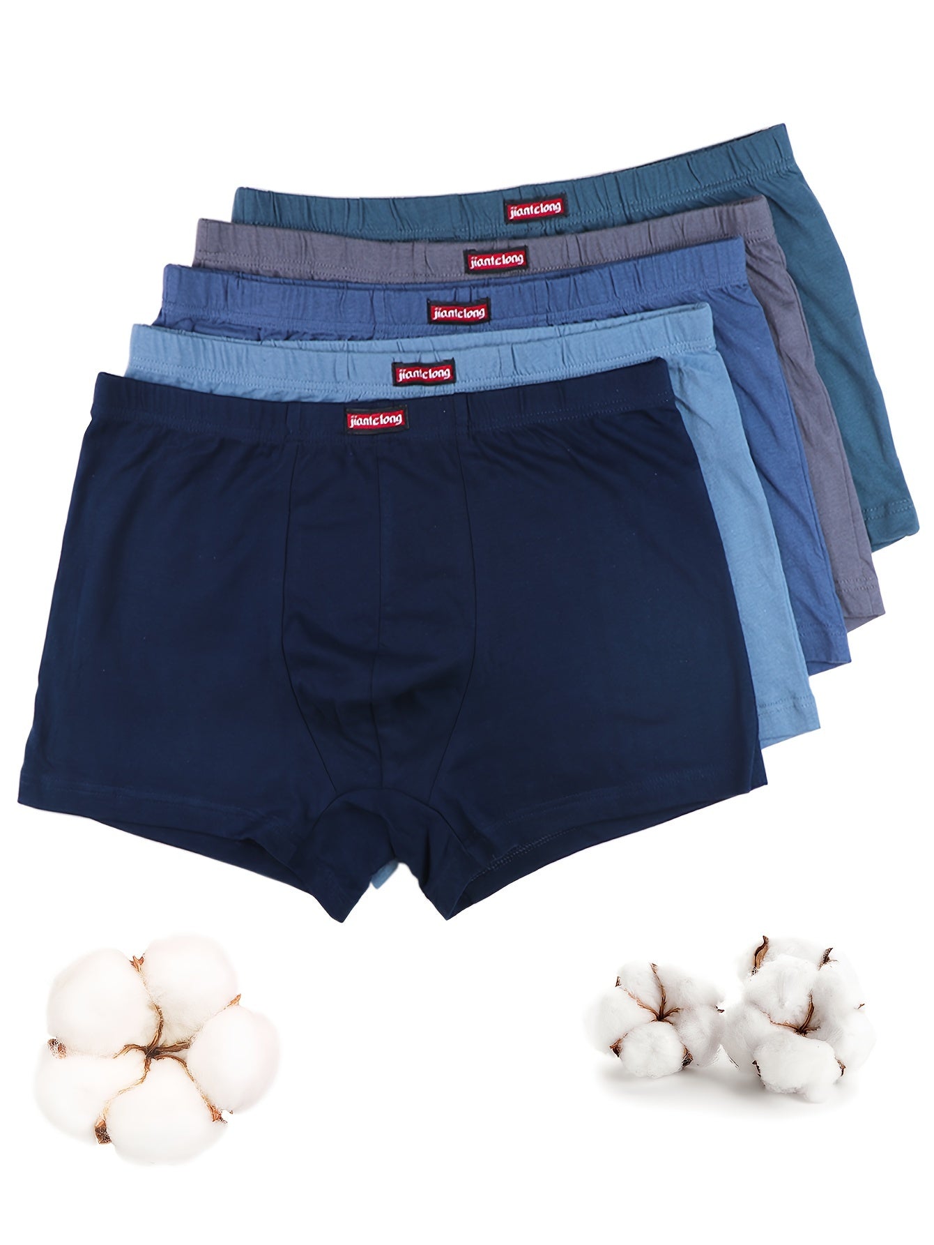 Men's Cotton Boxer Briefs Pack of 5 Breathable Sweat-Absorbent Solid Color