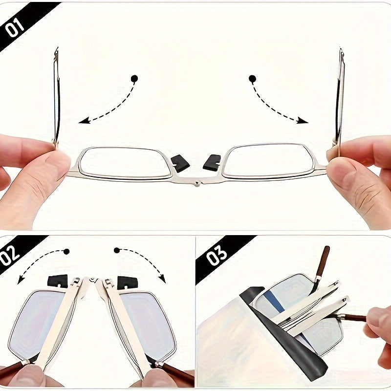 Foldable Reading Glasses with Smartphone Attachment Ultra-Thin Metal Frame Anti-Blue Light HD Lenses for Men Women