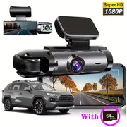Upgraded Dual-Lens Dash Cam with 64GB Card Night Vision Loop Recording LCD Screen