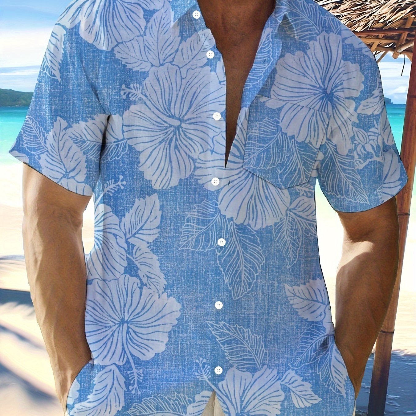 Yoz uchun erkaklar uchun katta o'lchamdagi gullar grafik printli ko'ylak