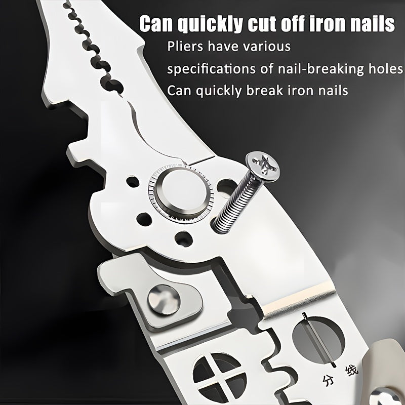 Alicates cortadores y pelacables de acero inoxidable de 21.59cm, herramienta eléctrica industrial multifuncional