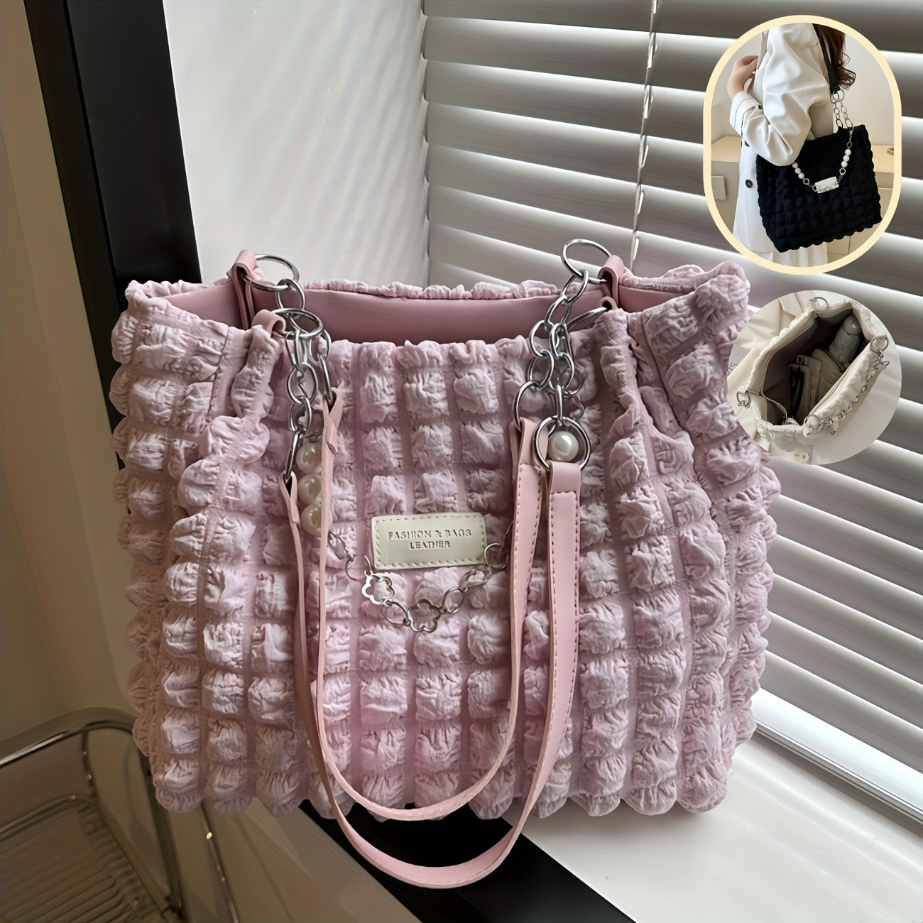 Bolso de hombro con burbujas para mujer con diseño fruncido, bolso tote suave