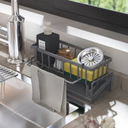 Kitchen Faucet Caddy with Sponge and Towel Storage Sturdy Plastic Stainless Steel