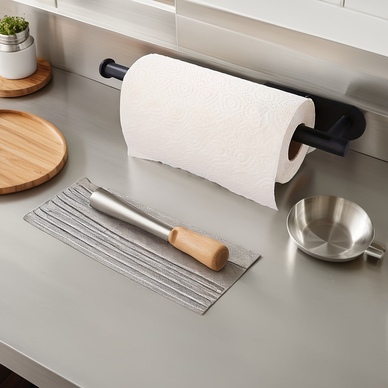 Kitchen Paper Towel Holder Dual Roll Capacity Black Plastic Wall Mount Organizer for Kitchen Bathroom