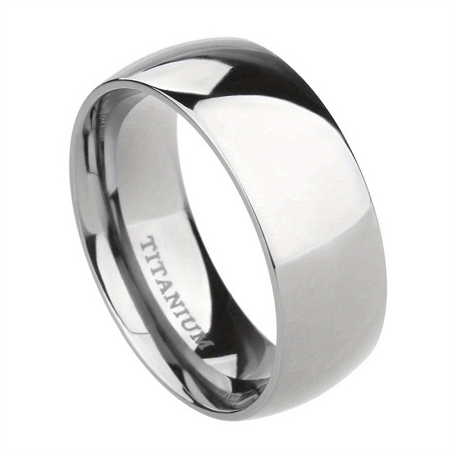Erkaklar uchun Dome Yuqori Polirovka Qilingan Toza Titan Halqa, kengligi 8mm, AQSh o'lchovlari 4.5-14 da mavjud, bitta dona sifatida sotiladi.