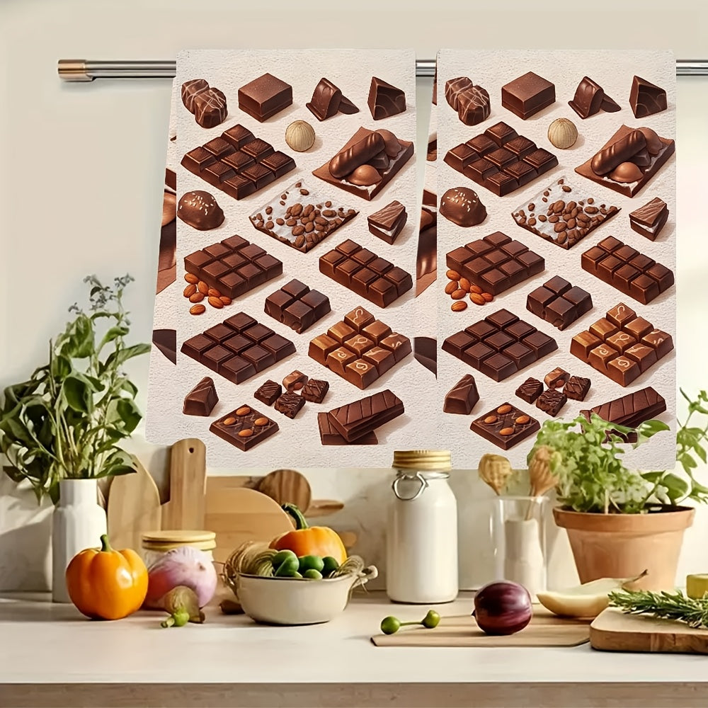 Set of 2 Ultra Soft Kitchen Towels and Gourmet Chocolate Bars 16x24 Inches