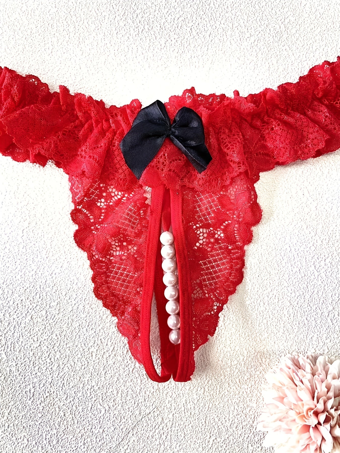 Women's Lace Open Crotch Thongs with Bow Mesh Panties Sexy Lingerie