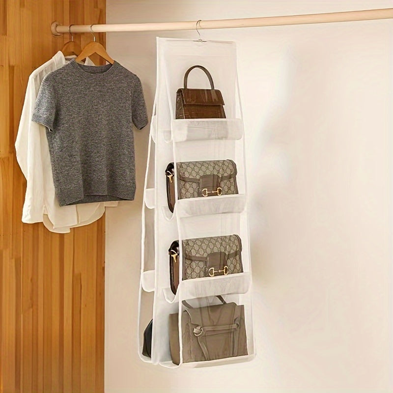6 Pocket Hanging Handbag Organizer with Transparent Pouches for Closet Storage