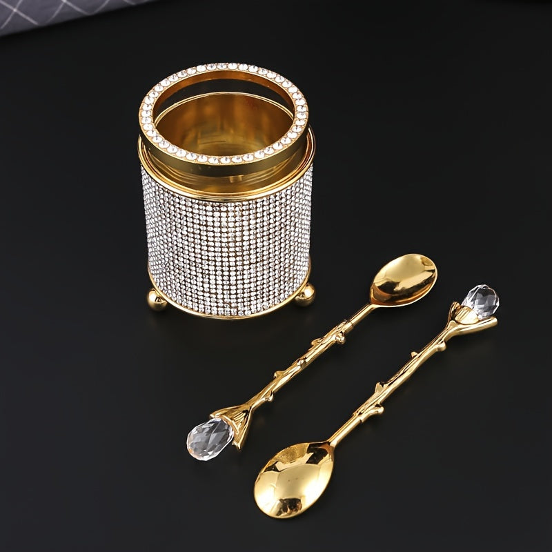 Set of 6 European-Style Light Luxury Iron Spoons with Storage Bucket for Tea Desserts