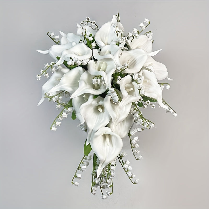 Artificial Calla Lily Bridal Bouquet with Tulle Flowers for Wedding and Home Decor