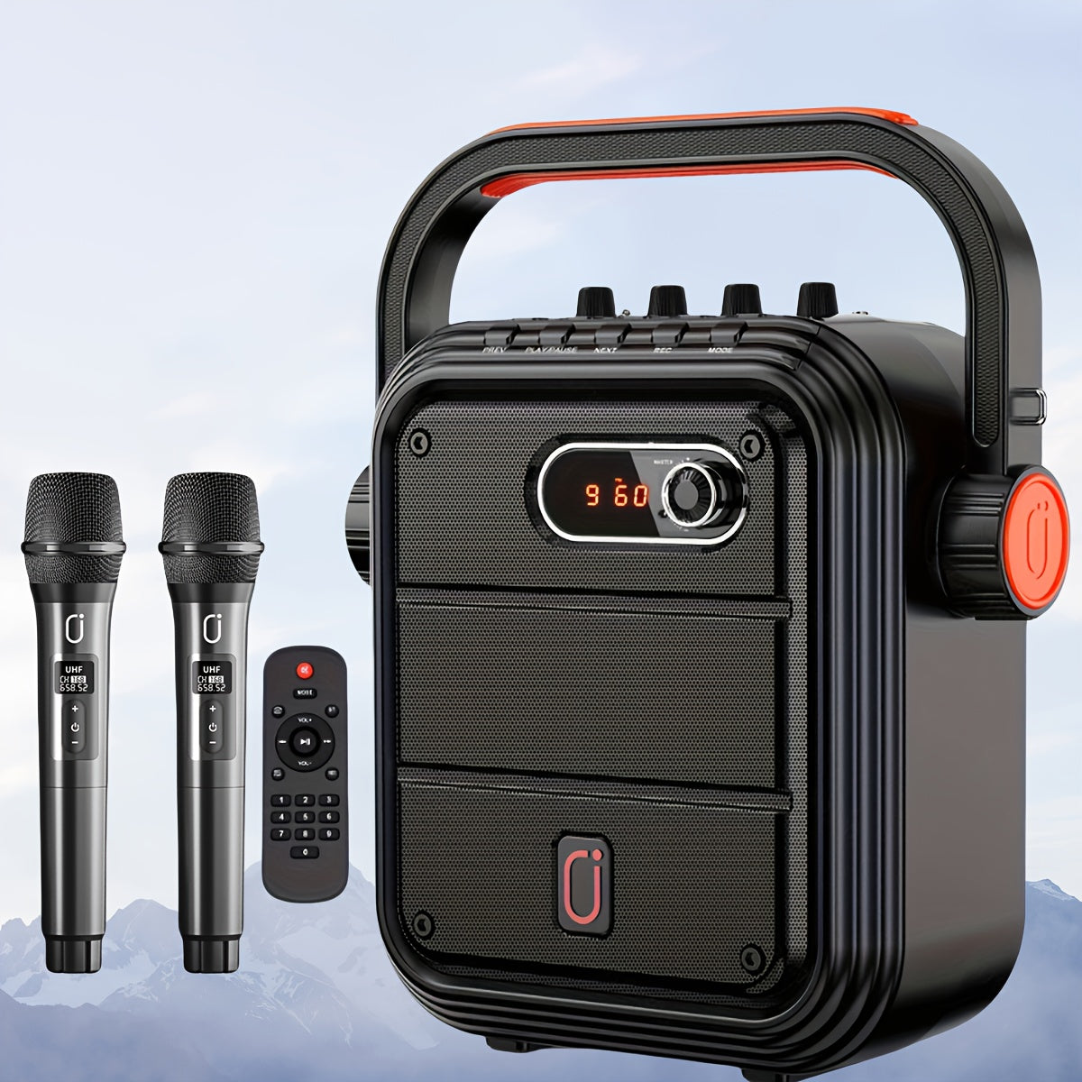 Portable Karaoke Speaker System with 2 Wireless UHF Microphones 15W TWS FM Radio Audio Recording