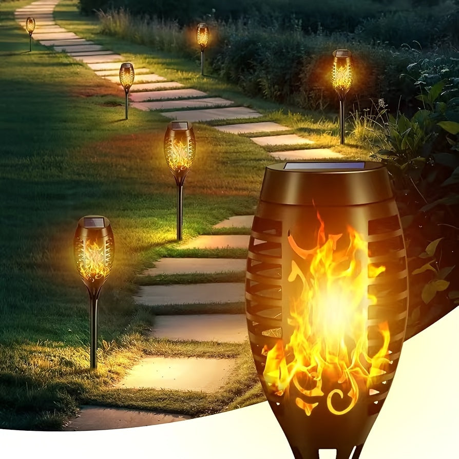 Outdoor Solar Flame Torch Lights 8-Pack Flickering Garden Pathway Lawn Decor