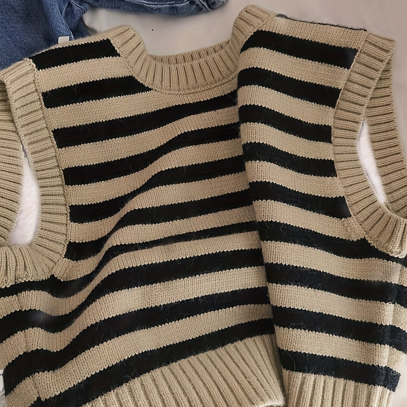 Children's Striped Knit Pullover Crew Neck Polyester Blend Medium Stretch Spring Fall