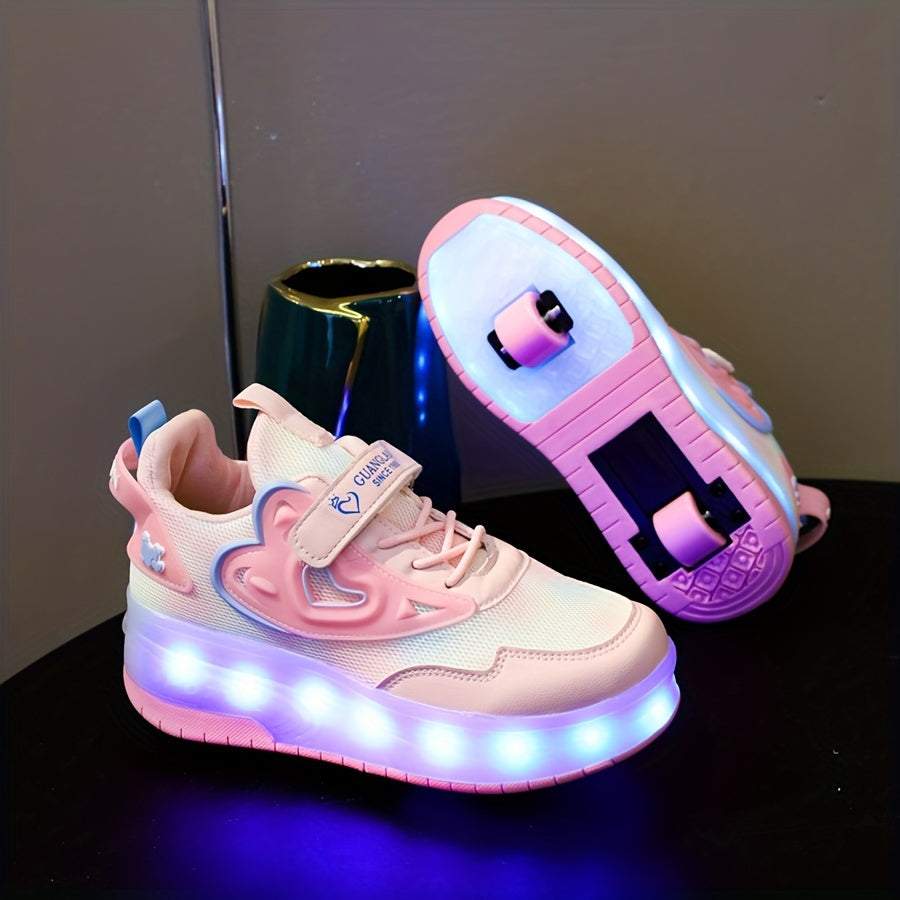 Kids' LED Light-Up Roller Skates for Boys and Girls Pink White Colorful Glow-in-the-Dark USB Rechargeable Breathable Mesh Casual Running