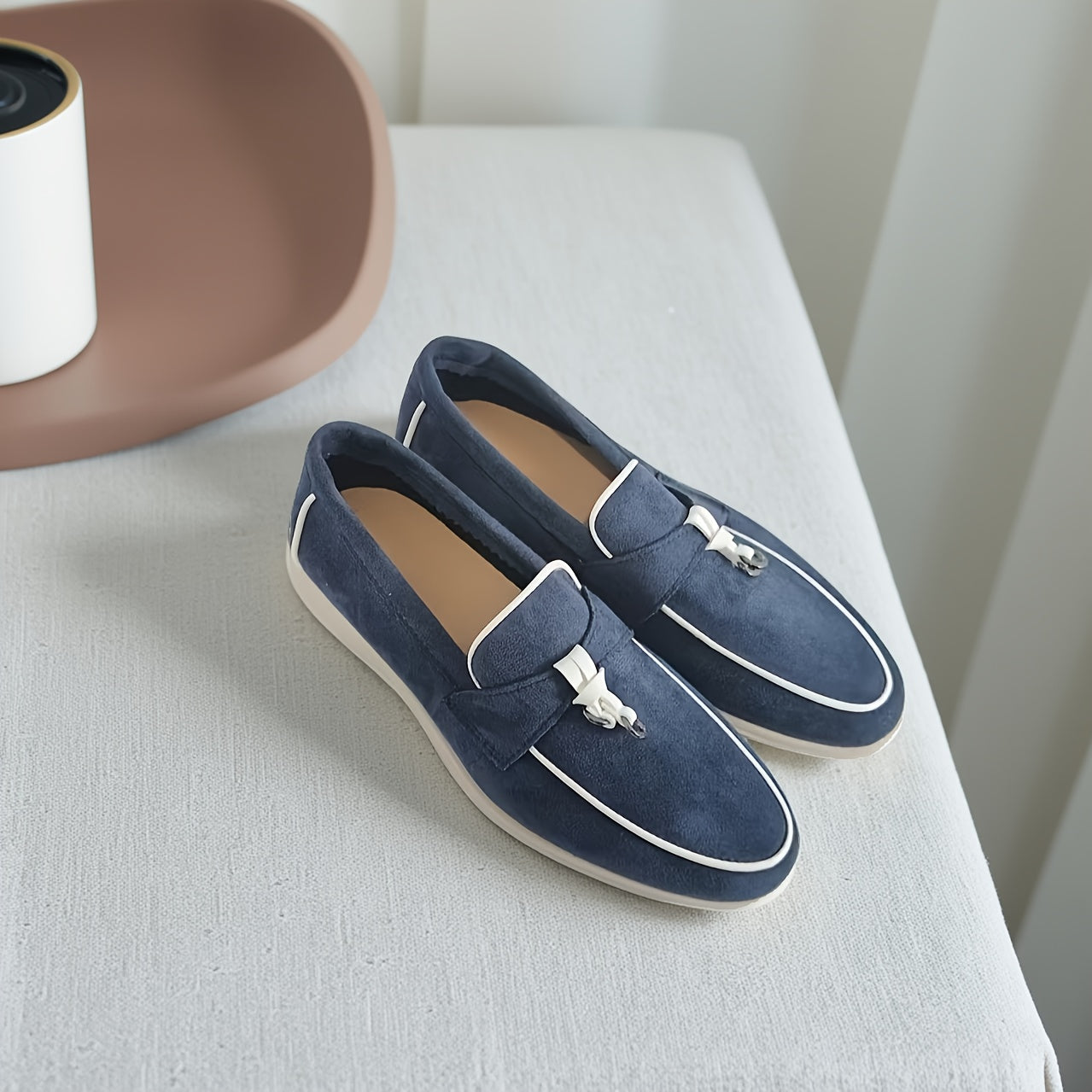 Women's Slip-On Flats Non-Slip Rubber Sole Navy Blue All-Season Casual Footwear