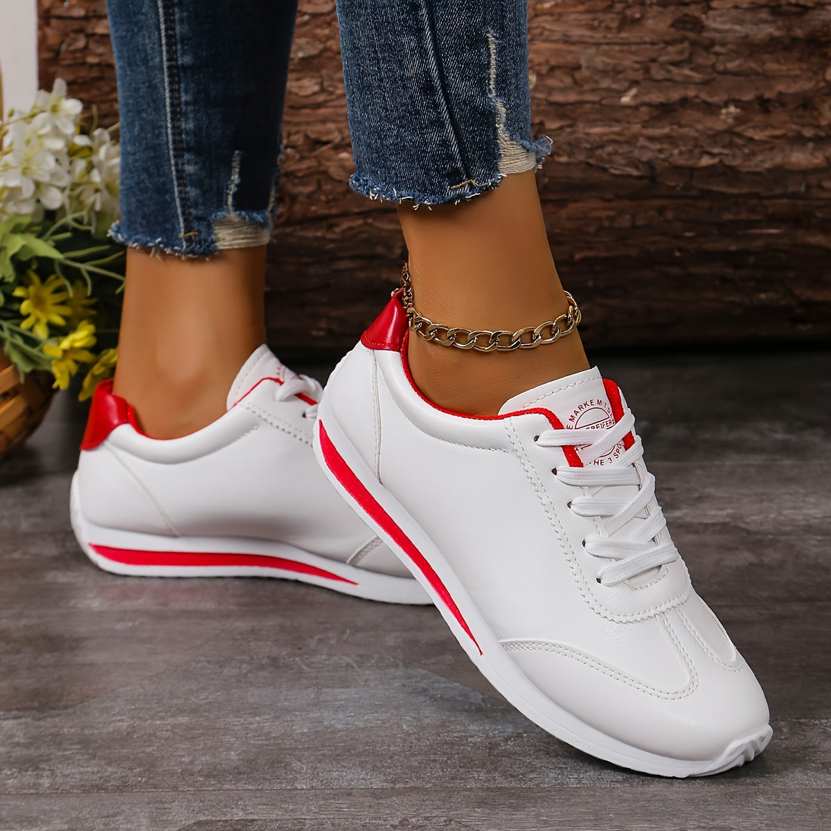 Women's Casual Sneakers Solid Color Lace-Up Platform Non-Slip Rubber Sole