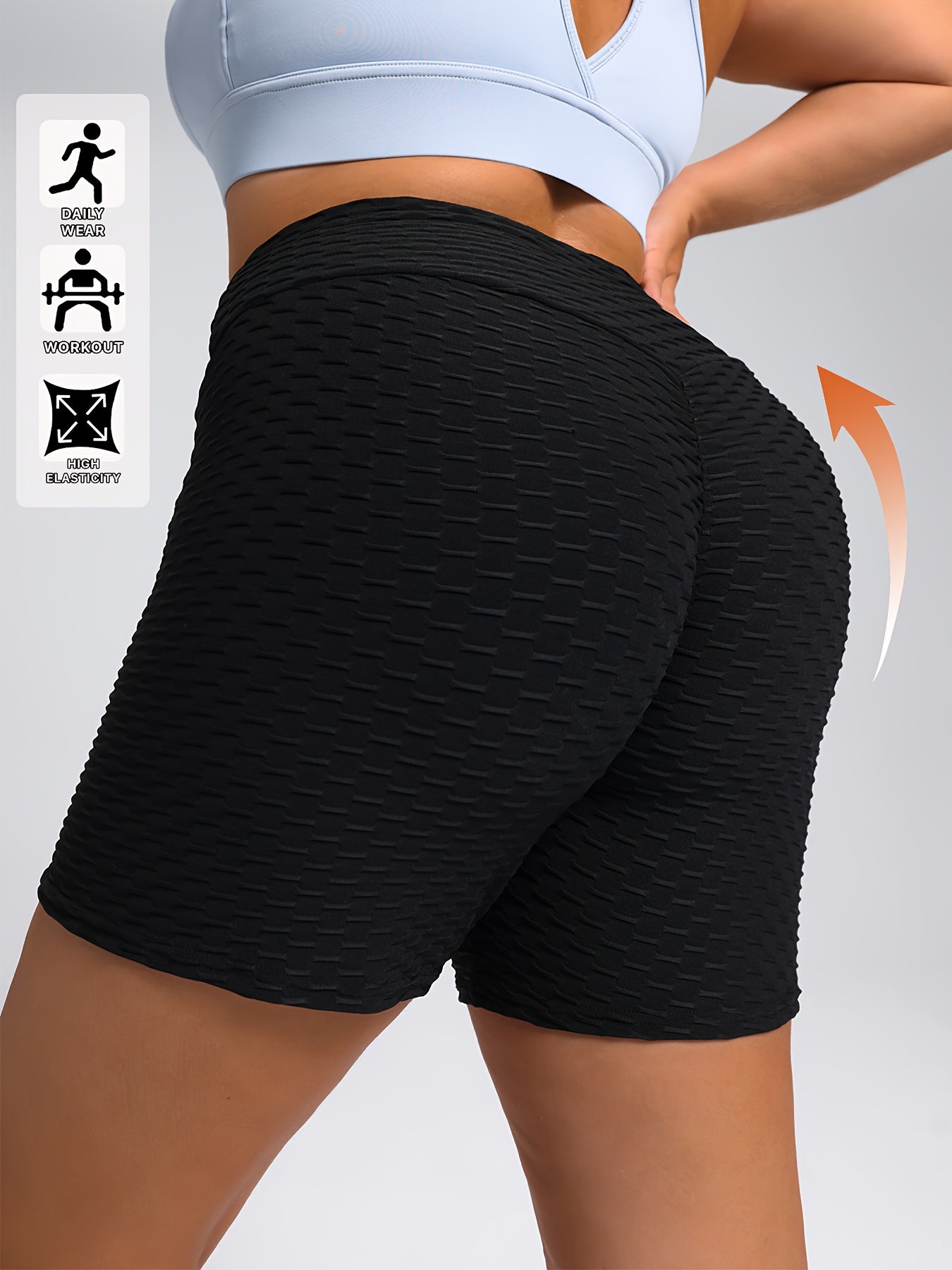 Women High-Waist Butt-Lifting Yoga Shorts Black Breathable Elastic