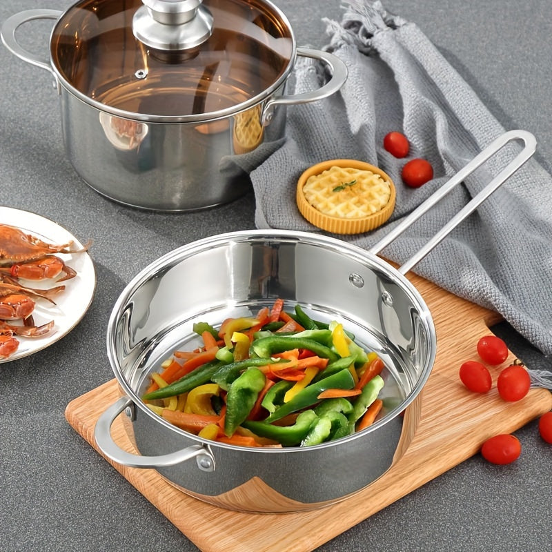 6-Piece Stainless Steel Cookware Set with Glass Lids, Triple-Layer Base