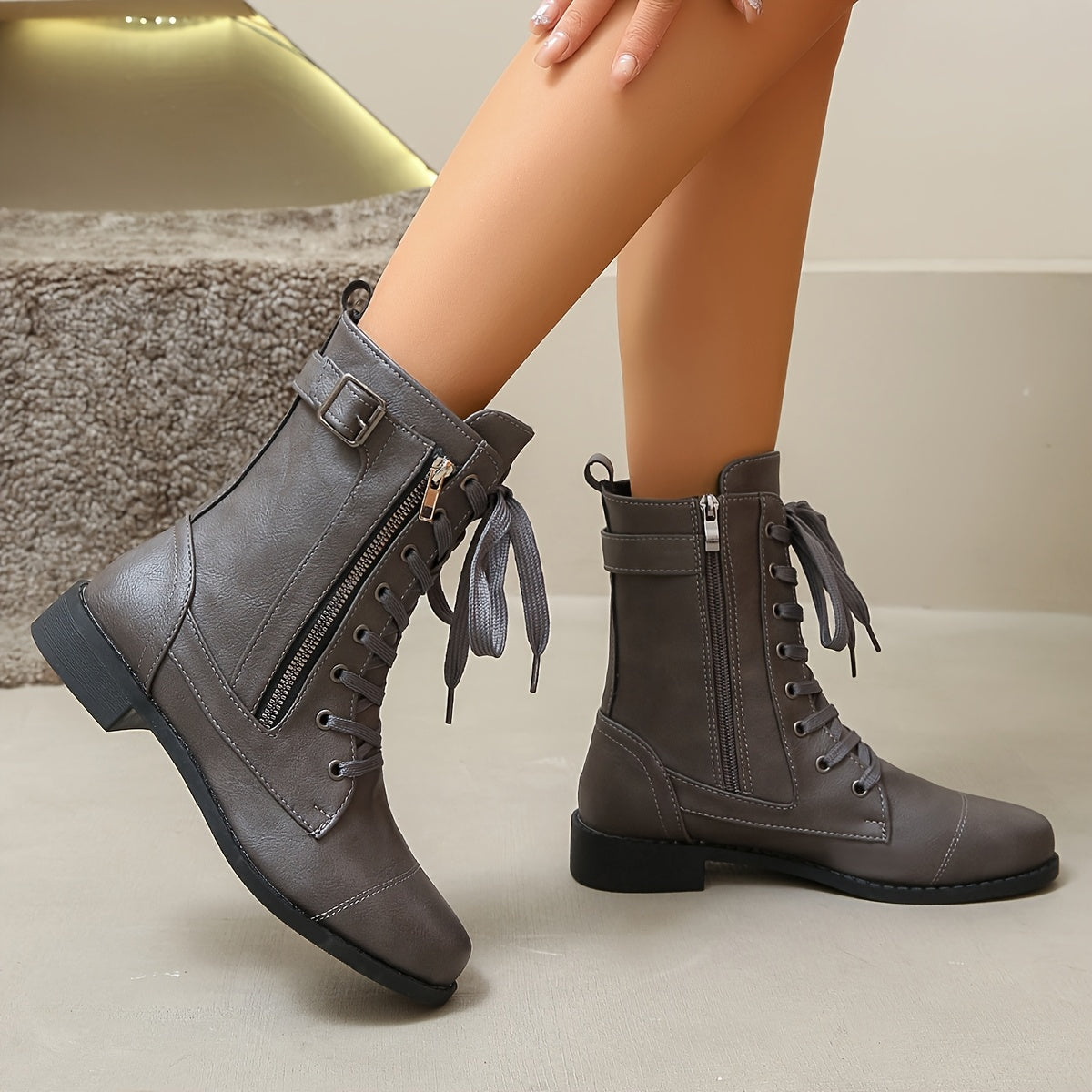 Women's Western Knee-High Boots Retro PU Pull-On Round Toe Cowgirl Festival Shoes