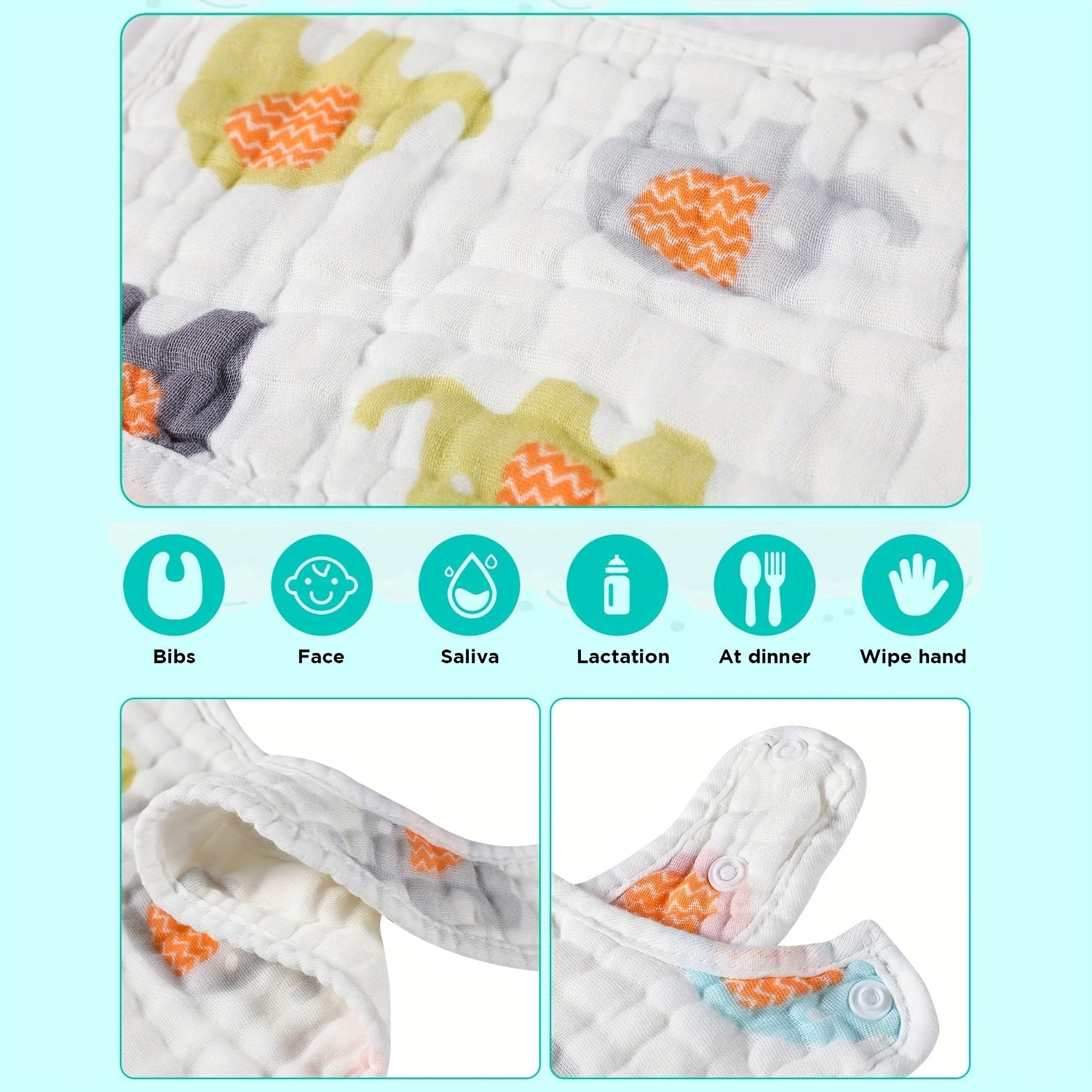 Juego de 5 baberos de algodón para bebé, baberos de gasa para alimentar, para Navidad, Acción de Gracias, Año Nuevo, San Valentín
