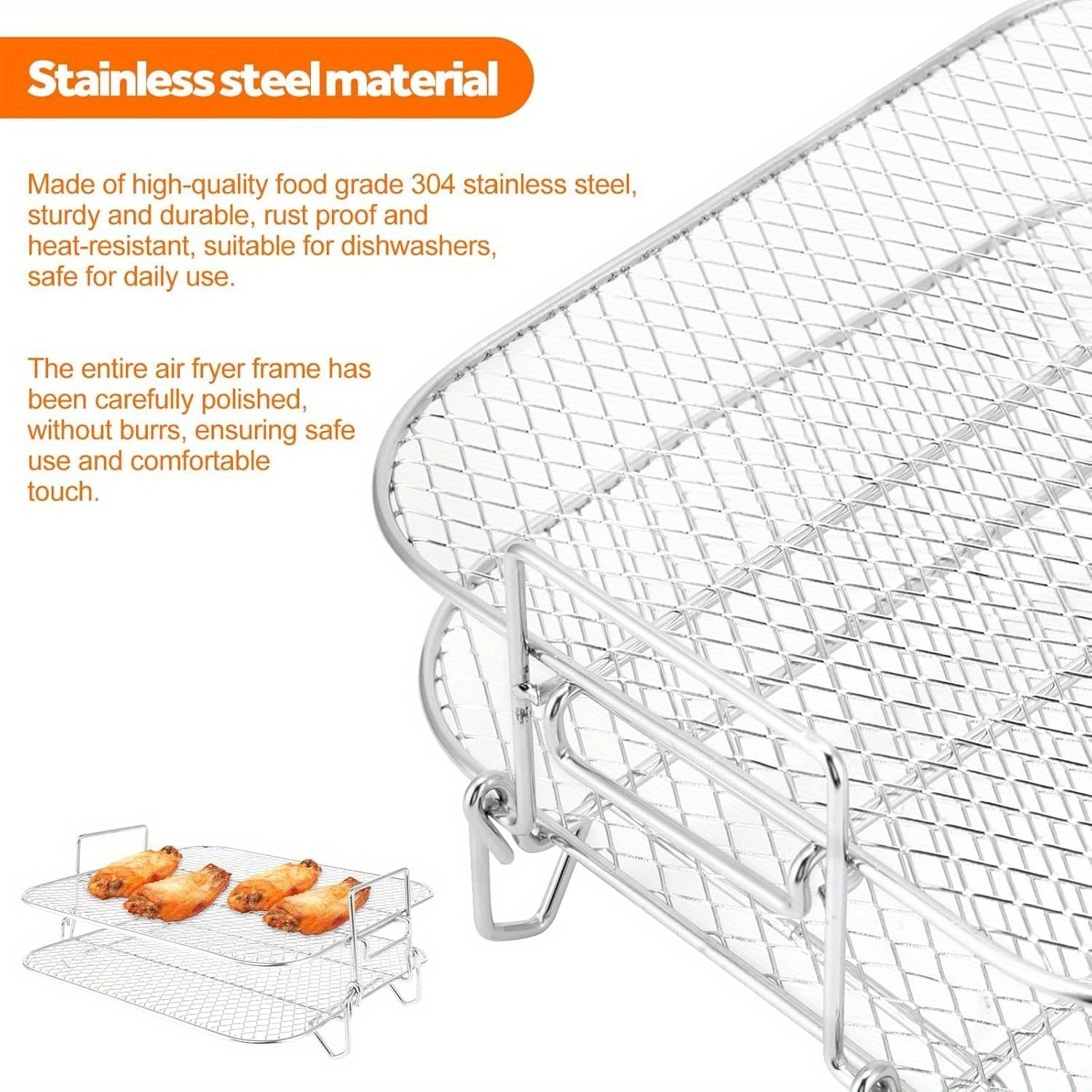 304 Stainless Steel Double Layer Air Fryer Rack for 7.5L-8L Square Air Fryers