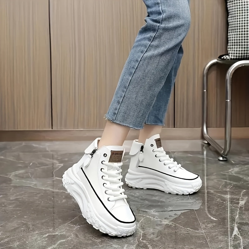 Women's Casual Athletic Sneakers Lace-Up, Mid-Top, Solid Colors