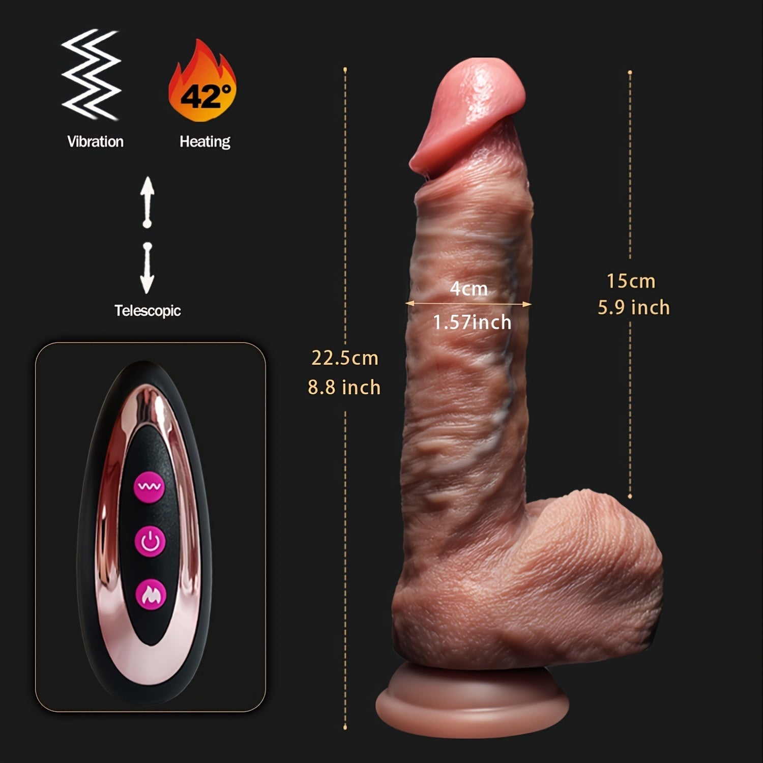 Unisex Silicone Realistic Dildo with Suction Cup, 22cm, G-Spot Stimulation