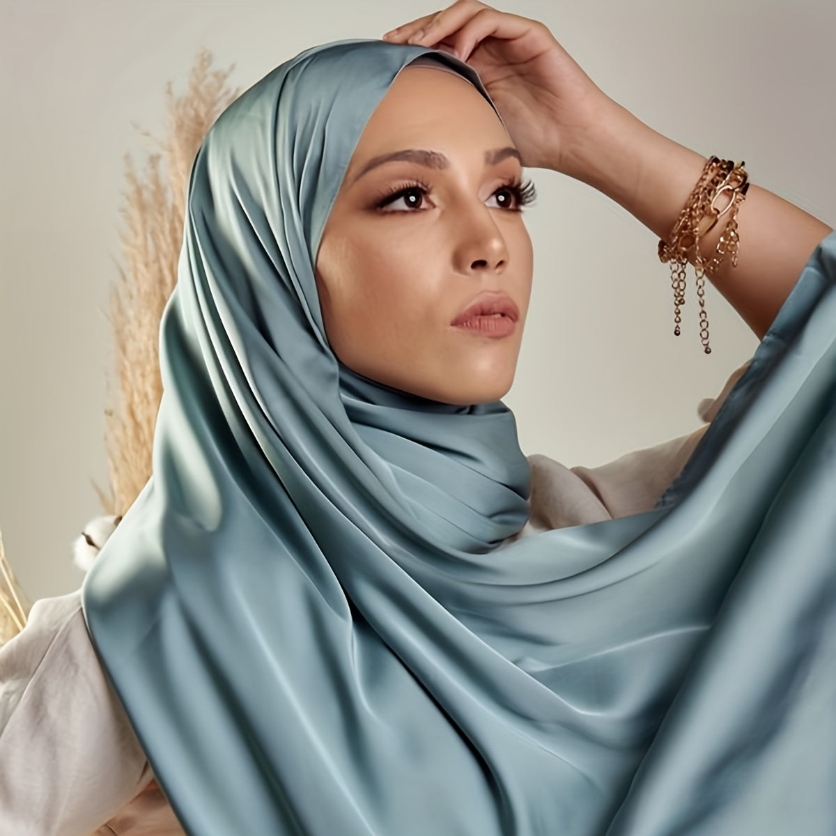 Solid Color Chiffon Shawl and Satin Hijab for Casual Outdoor Sun Protection