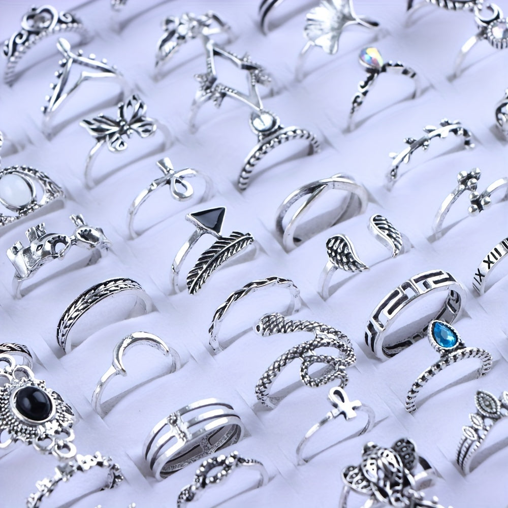 50pcs Zinc Alloy Rhinestone Fashion Rings Set for Women Simple Mix Style All Seasons