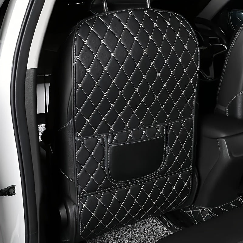 Universal PU Leather Car Seat Back Protector with Side Storage Pocket