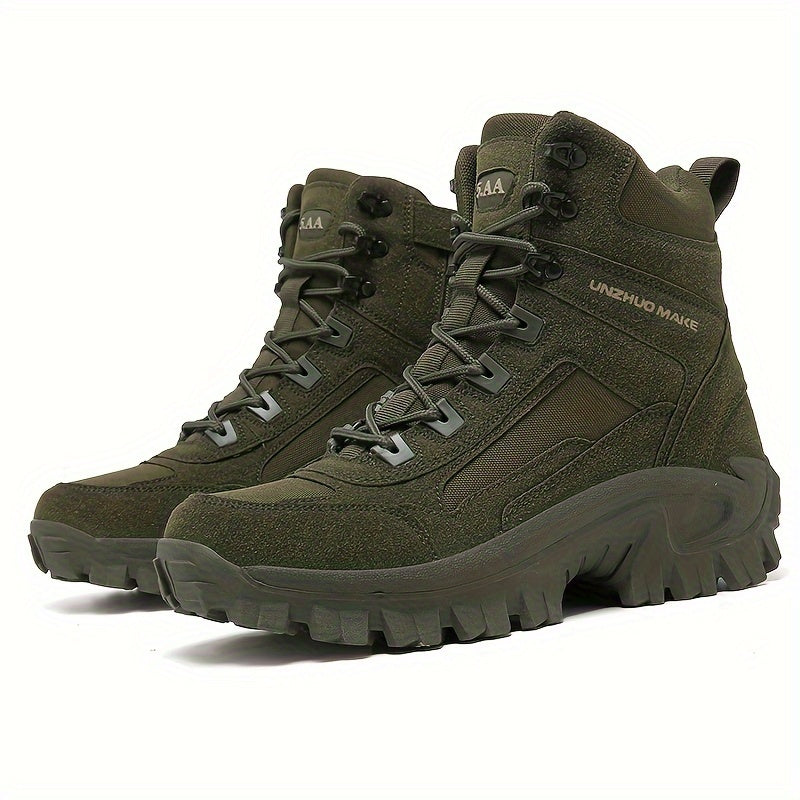 Men's High-Top Hiking Boots Non-Slip Durable Outdoor All-Season Fabric Leather