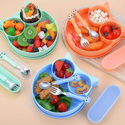 Kids Dinnerware Set 3-Piece Owl-Shaped Non-Toxic Polypropylene with Feeding Plate and Cutlery in Blue Pink Green Orange