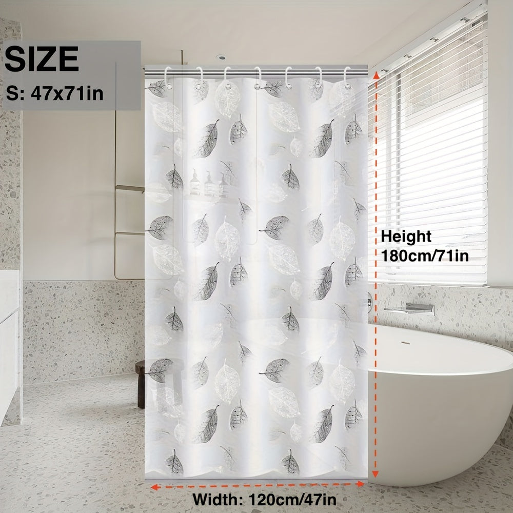 Leaf Pattern Shower Curtain Waterproof Durable Plastic Hooks Grommets Bathroom Decor
