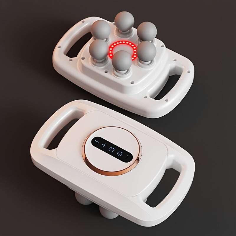 1 dona Professional 6-boshli zarba massaj quroli, LCD displey bilan, USB orqali zaryadlanadigan, 9 ta intensivlik darajalari, jim ishlash - To'liq tana massaji uchun mos.