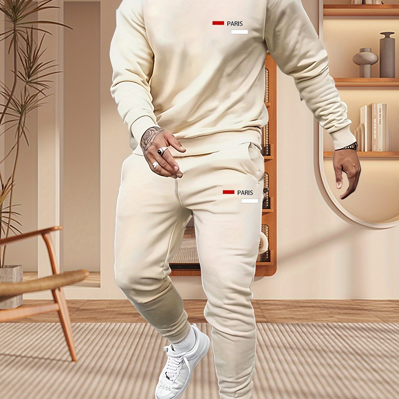 Мужской комплект худи и джоггеры из полиэстера с буквенным принтом, повседневный, для весны и осени