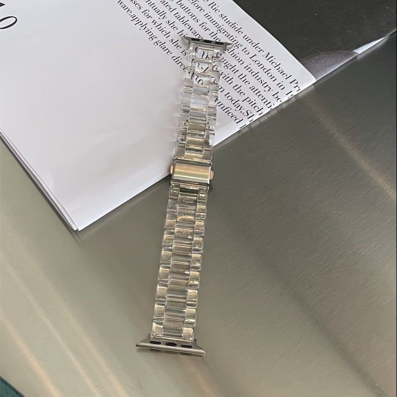 Acrylic Watch Strap for iWatch Men Women Transparent with Deployment Buckle Compatible with Series 3-9