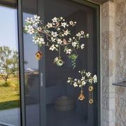 Double-Sided Glass Window Decal Wall Sticker with Bird and Floral Design