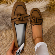 Women's Flat Shoes with Bow, Square Toe, Knitted Fabric, Slip-On, Lightweight