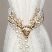Golden Deer and Pearl Curtain Tiebacks Adjustable Elegant Home Decor
