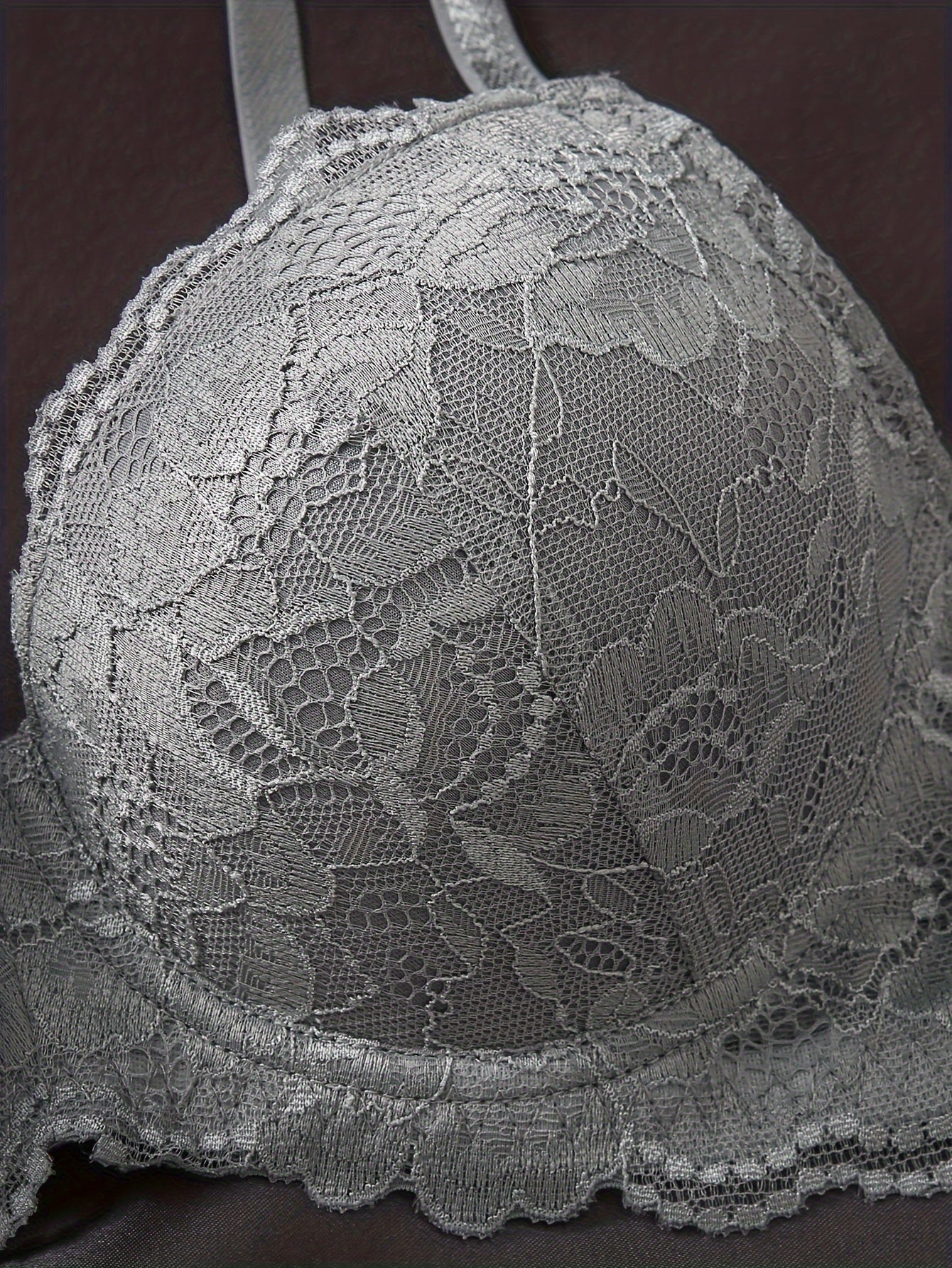 Sujetadores push-up de encaje para mujer con aros, almohadillas no removibles, negro, blanco, gris, cómodos, de poliamida