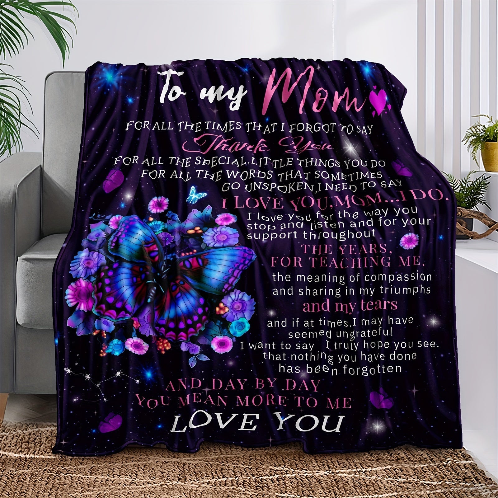 Manta de mariposa morada para mamá, regalo para el Día de la Madre o cumpleaños