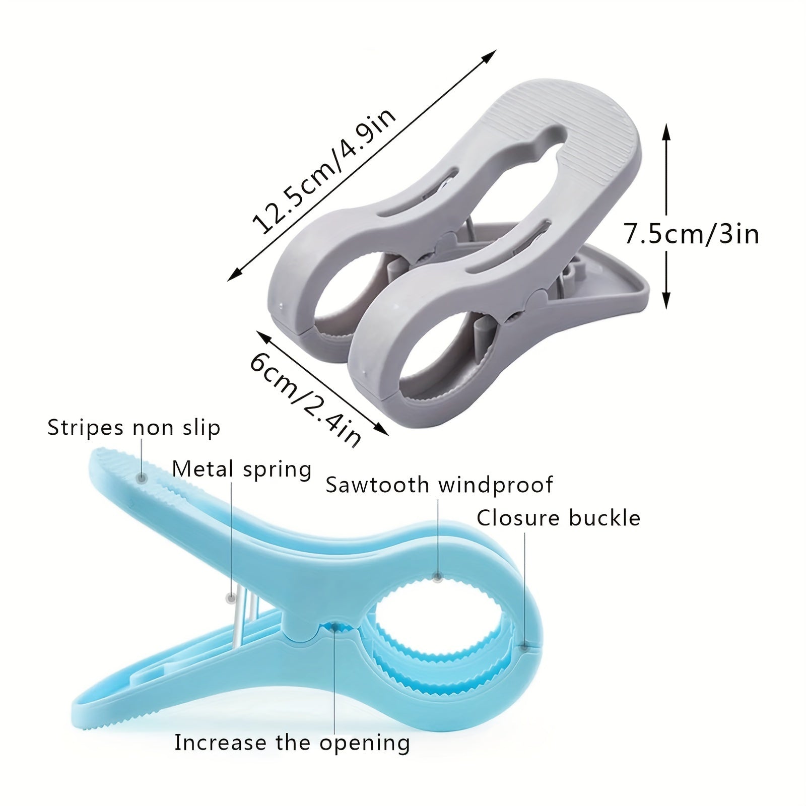 Medio paquete de pinzas de ropa de doble clip para colgar ropa y toallas, color blanco y gris