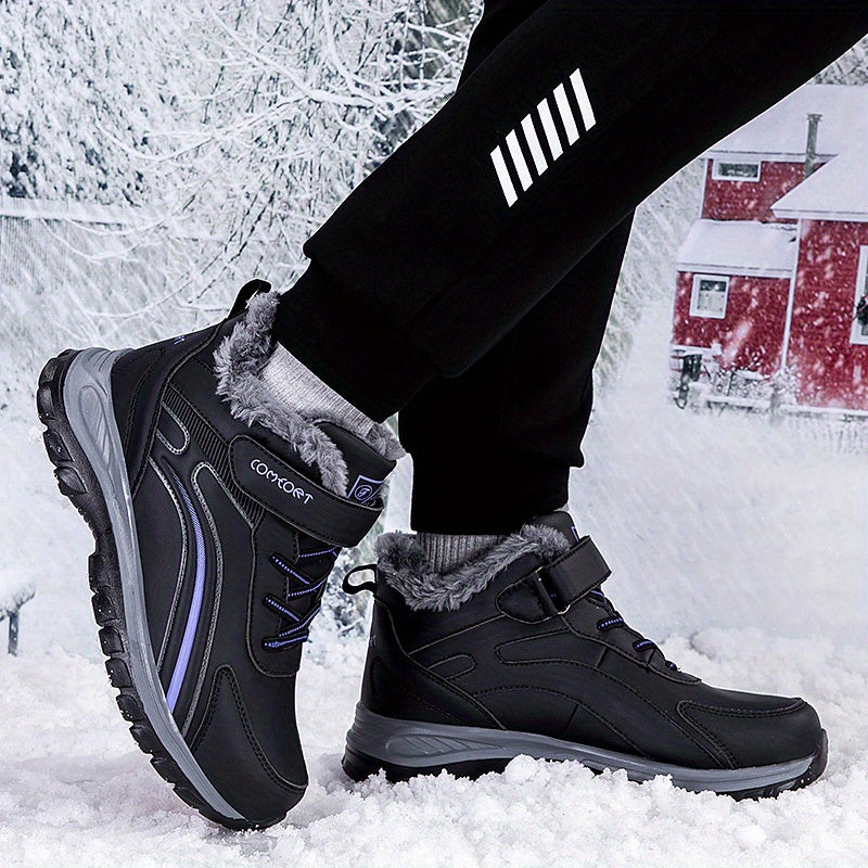 Women's Winter Mid-Calf Fleece Lined Slip-On Boots with Low Block Heel