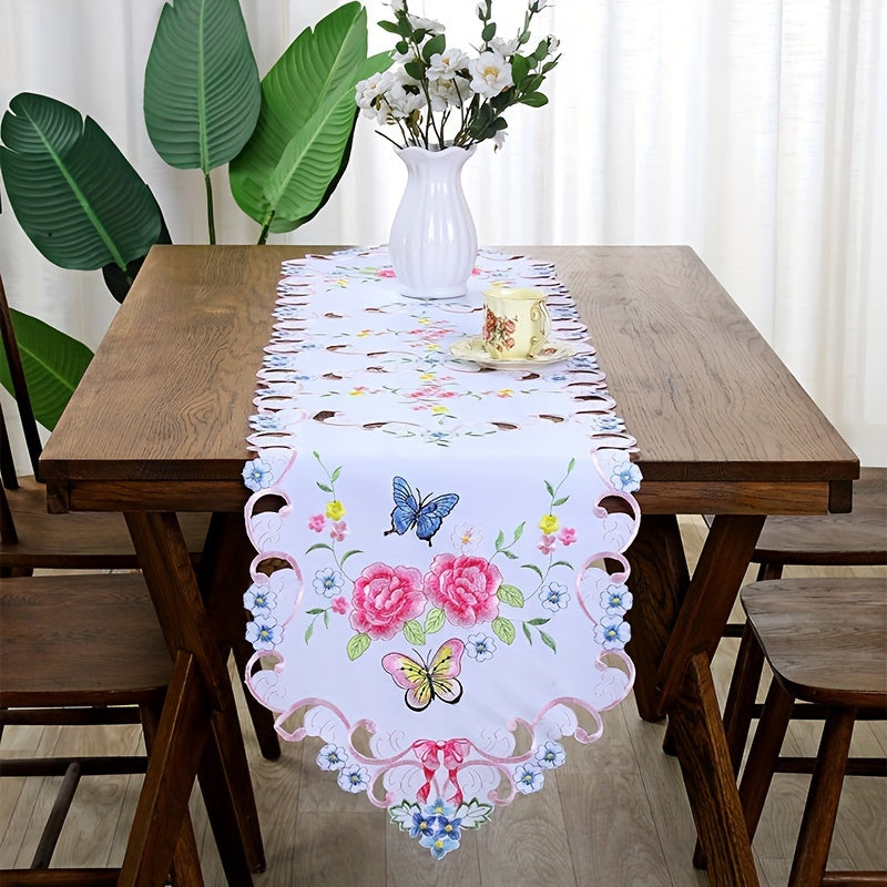 Lace Embroidered Tablecloth with Flower and Butterfly Design for Dining and Bedside Decor