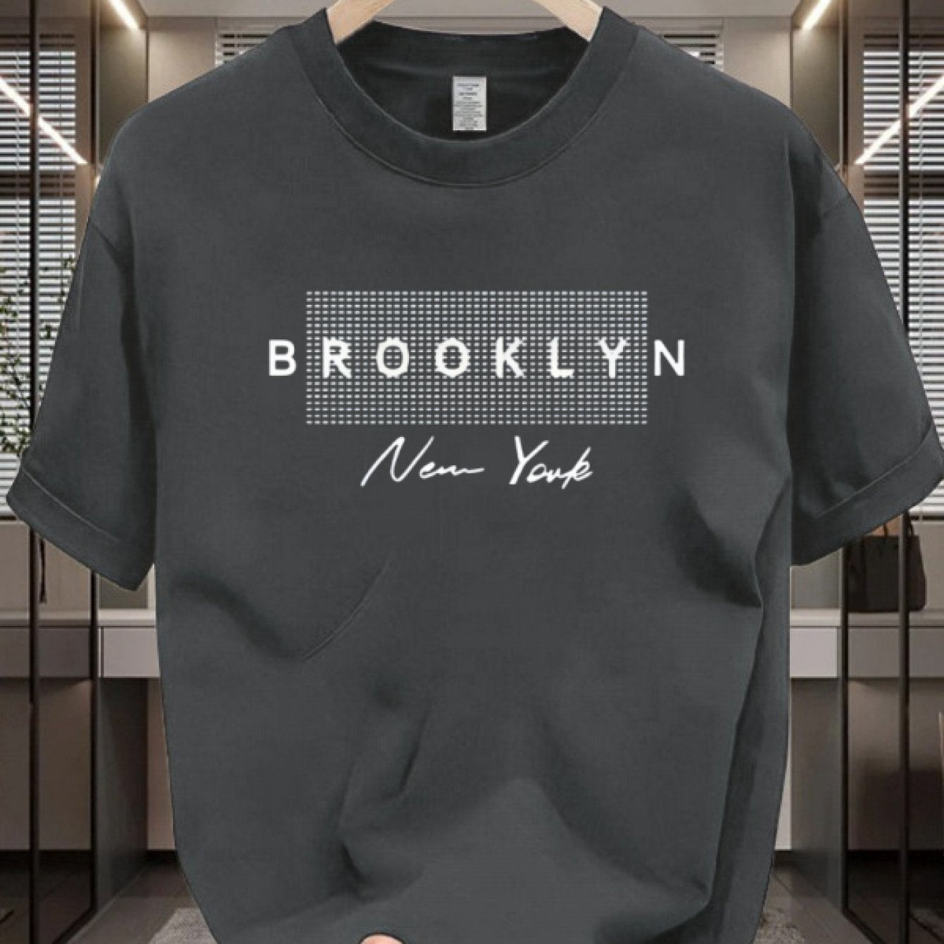 Men's Cotton T-Shirt with Brooklyn NYC Graphic Crew Neck Short Sleeve Casual All-Season